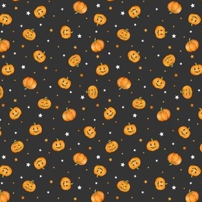 Halloween Pumpkins and Stars scattered on black night - tiny scale