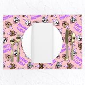 party animals - pit bulls - smiling pit bulls party hats - purple 2 and blush pink - LAD19BS