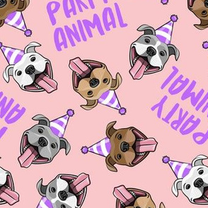 party animals - pit bulls - smiling pit bulls party hats - purple 2 and blush pink - LAD19BS