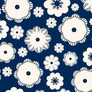 Beige flowers on a dark blue