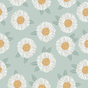 daisy fabric - sfx6205 milky green - nursery fabric, floral fabric, earth toned fabric, trendy floral fabric, baby bedding fabric 