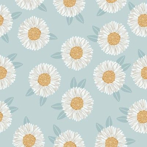 daisy fabric - sfx4405 mist - nursery fabric, floral fabric, earth toned fabric, trendy floral fabric, baby bedding fabric 
