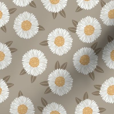 daisy fabric - sfx0906 taupe - nursery fabric, floral fabric, earth toned fabric, trendy floral fabric, baby bedding fabric 