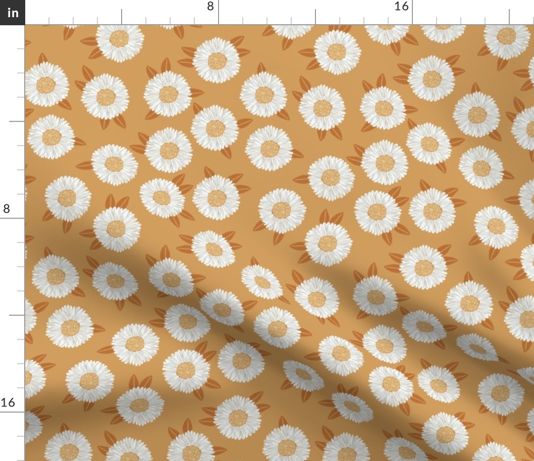 daisy fabric - sfx1144 oak leaf - nursery fabric, floral fabric, earth toned fabric, trendy floral fabric, baby bedding fabric 