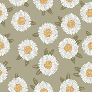 daisy fabric - sfx0513 eucalyptus - nursery fabric, floral fabric, earth toned fabric, trendy floral fabric, baby bedding fabric 