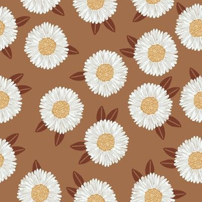 daisy fabric - sfx1336 pecan - nursery fabric, floral fabric, earth toned fabric, trendy floral fabric, baby bedding fabric 