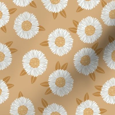 daisy fabric - sfx1225 wheat - nursery fabric, floral fabric, earth toned fabric, trendy floral fabric, baby bedding fabric 