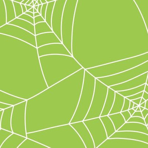Spiderwebs white on lime green - jumbo scale