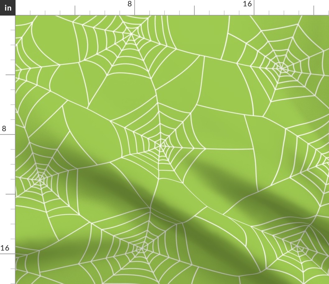 Spiderwebs white on lime green - jumbo scale