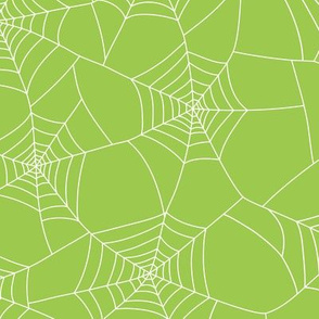 Spiderwebs white on lime green - large scale