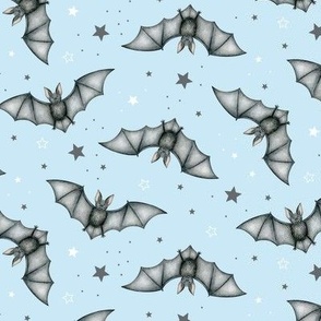 Ditsy Bats and Stars on light blue - medium scale