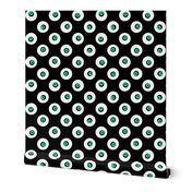 Dots on Spots on Big Polka Dots - White, Black & Green on White