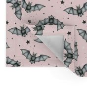 Ditsy Bats and Stars on blush - medium scale