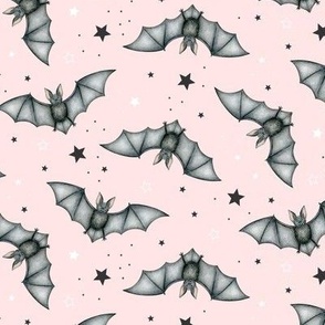 Ditsy Bats and Stars on blush - medium scale
