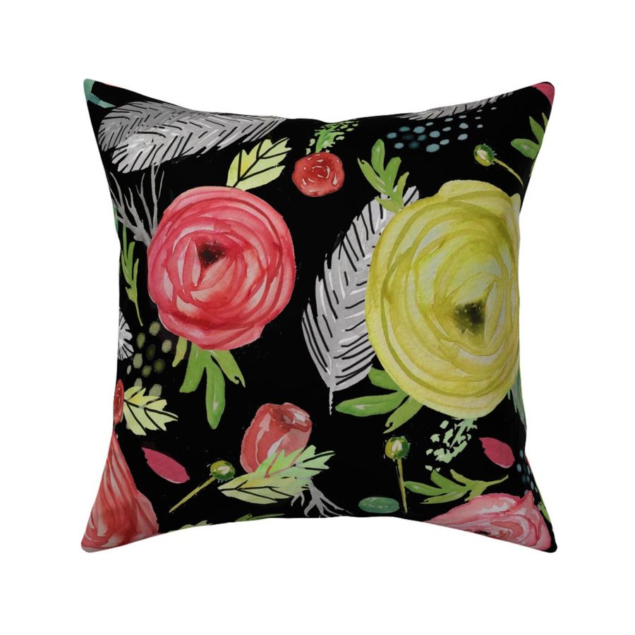 Beautiful Watercolor Floral black bg.