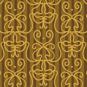 Doodle damask on stripes gold