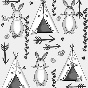 Wee little Woodlands / Boho Bunnies-Silver Grey Monochromatic  