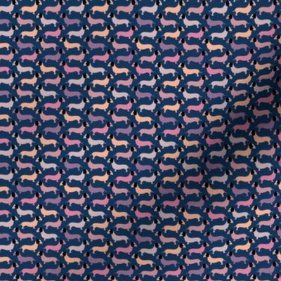 Vintage doxie sausage dogs dachshund illustration pattern navy blue pink XXS