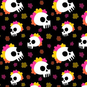 Flower Crown Skulls Spring on Black