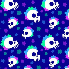 Flower Crown Skulls Punk on Navy Blue