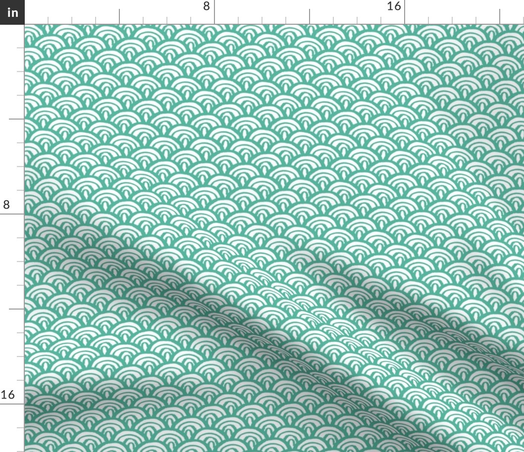 Little rainbow mermaid geometric abstract scallop scale neutral sage green 79b49e