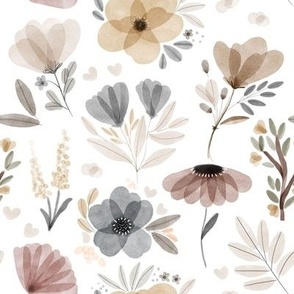 Floral Gray and Neutral Blooms // White