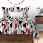 Mid Century Modern Vertical Waves // Red, Gray, Black and White // Wavy Lines // JUMBO Scale Sized for Curtains and Duvet Cover