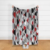 Mid Century Modern Vertical Waves // Red, Gray, Black and White // Wavy Lines // JUMBO Scale Sized for Curtains and Duvet Cover