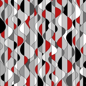 Mid Century Modern Vertical Waves // Red, Gray, Black and White // Wavy Lines // JUMBO Scale Sized for Curtains and Duvet Cover