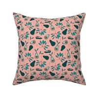 Avocado summer garden leaves and farmer's market design peach green