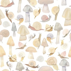 Watercolor Mushrooms and Snails