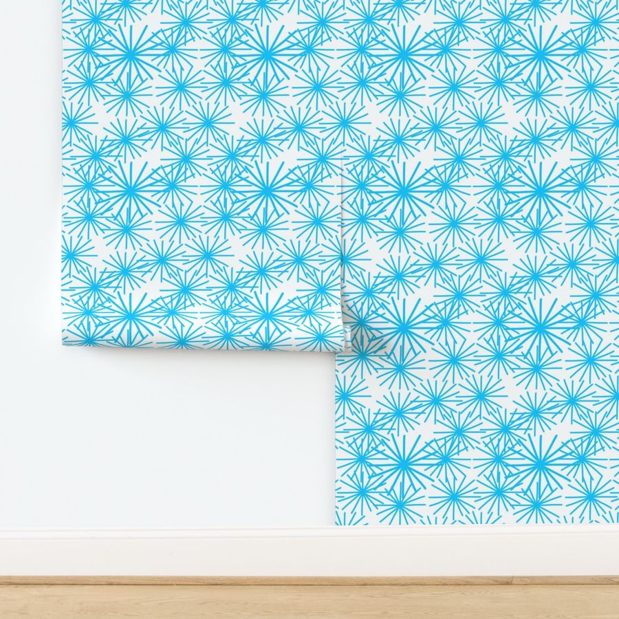 Mid Century Abstract Starbursts! Turquoise on White - large