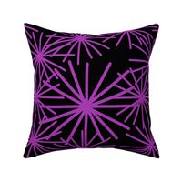 Mid Century Abstract Starbursts! Purple Amethyst on Black - large