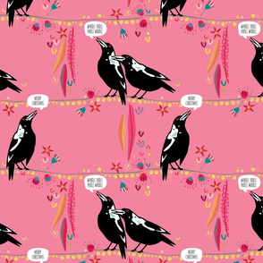 Australian Magpie Christmas pink by Mount Vic and Me