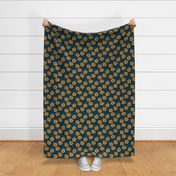 Sweet sunflower and leaves botanical autumn winter garden soft neutral navy blue yellow