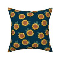 Sweet sunflower and leaves botanical autumn winter garden soft neutral navy blue yellow