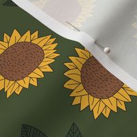Sweet sunflower and leaves botanical autumn winter garden soft neutral olive green yellow