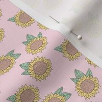 Sweet sunflower and leaves botanical autumn winter garden soft nursery baby pastel pink mint SMALL