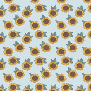 Sweet sunflower and leaves botanical autumn winter garden soft neutral blue yellow SMALL
