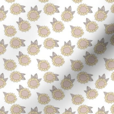 Sweet sunflower and leaves botanical autumn winter garden soft pastel white neutral SMALL