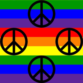 Six Inch Black Peace Signs on Horizontal Rainbow Stripes