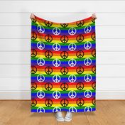 Six Inch Black and White Peace Signs on Horizontal Rainbow Stripes