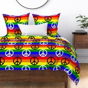 Six Inch Black and White Peace Signs on Horizontal Rainbow Stripes