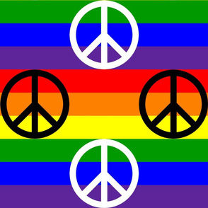 Six Inch Black and White Peace Signs on Horizontal Rainbow Stripes