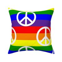 Six Inch White Peace Signs on Horizontal Rainbow Stripes