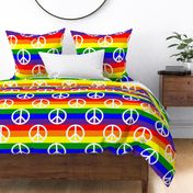 Six Inch White Peace Signs on Horizontal Rainbow Stripes