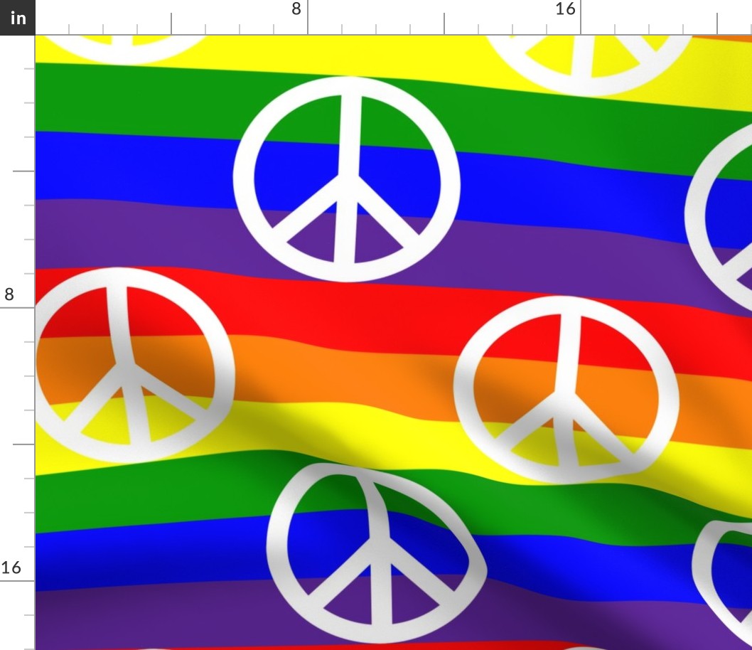 Six Inch White Peace Signs on Horizontal Rainbow Stripes