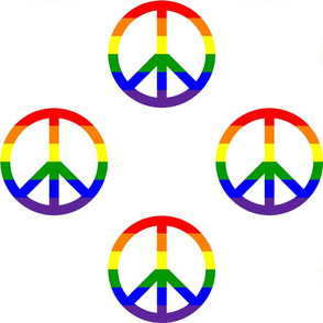 Six Inch Horizontal Rainbow Stripes Peace Signs on White