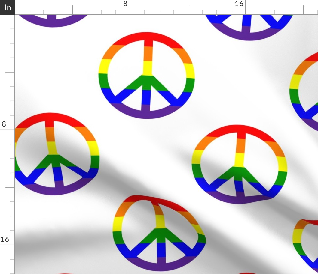 Six Inch Horizontal Rainbow Stripes Peace Signs on White