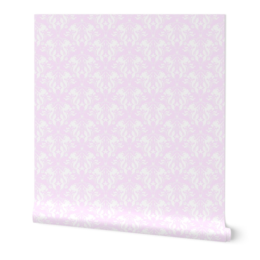 mermaid Damask - lilac and white